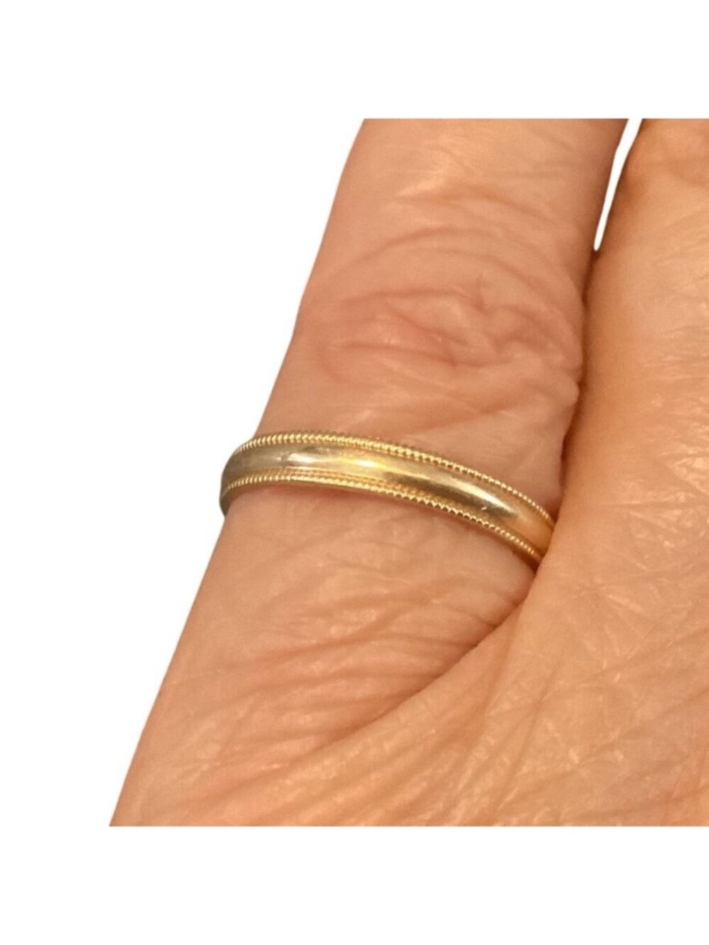 14K Gold Vintage Wedding Band W/ Milgrain Edge Maker Mark RMJ Sz 7.5 Circa 1986